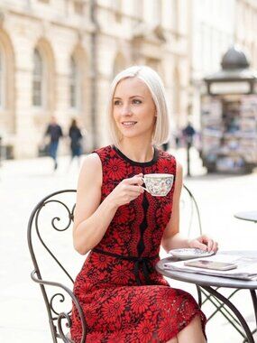 Tommy Hilfiger Red & Black Lace Floral A-Line Dress | Petite Friendly